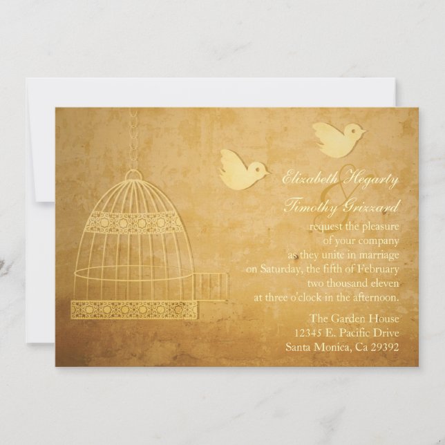 Gorgeous Golden Birdcage Wedding Invitation (Front)