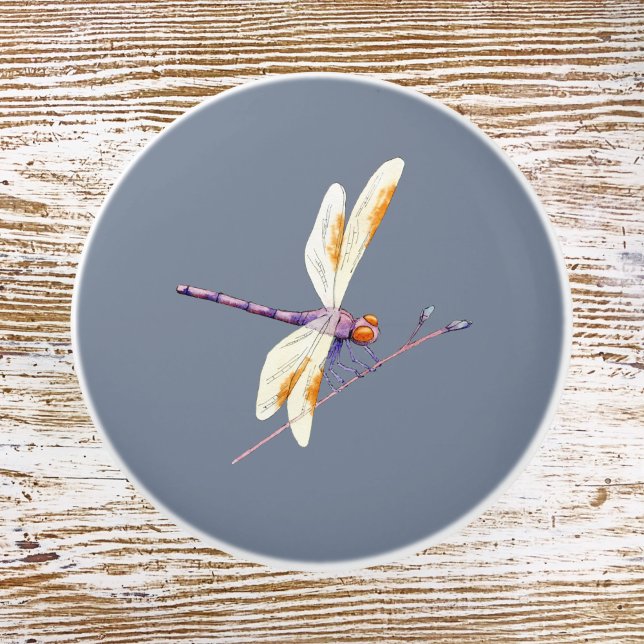 Gorgeous Golden Dragonfly on Branch Against Grey Ceramic Knob (Creator Uploaded)