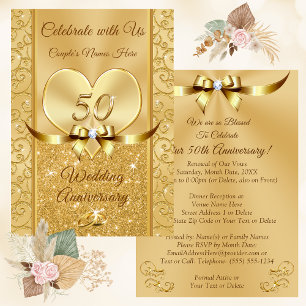 Gorgeous, Golden Wedding Anniversary Invitations,  Invitation