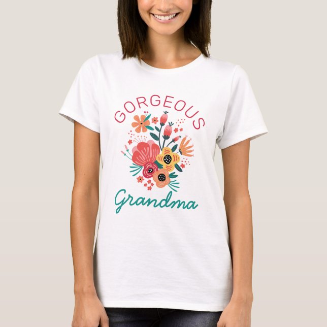 Gorgeous Grandma Retro Floral Flower Personalise T-Shirt (Front)