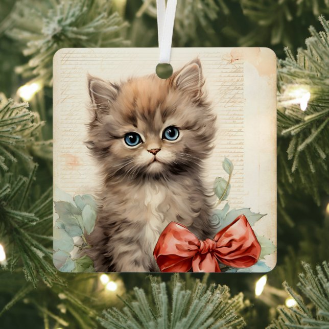Gorgeous Gray Kitten Christmas  Metal Tree Decoration (Insitu)