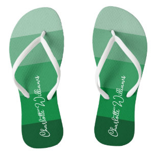 GORGEOUS GREEN COLOR STRIPE LINE PATTERN NAME FLIP FLOPS