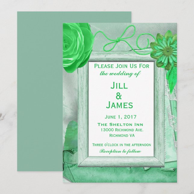 Gorgeous Green Floral Chic Invitation (Front/Back)