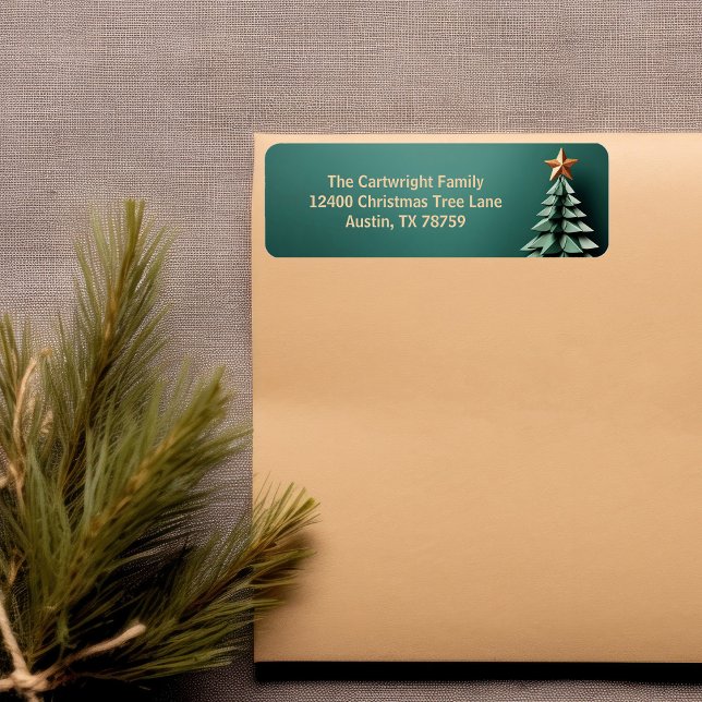 Gorgeous Green Gold Christmas Tree Return Address (Creator Uploaded)