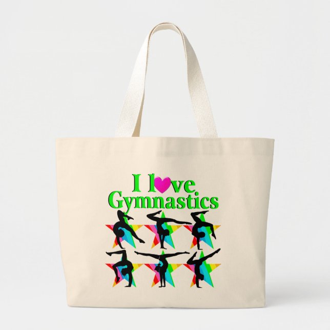 GORGEOUS GREEN I LOVE GYMNASTICS DESIGN LARGE TOTE BAG (Front)