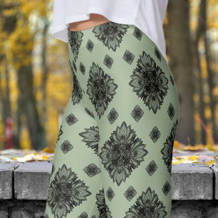 Gorgeous Green Laural Mandela Pattern Leggings