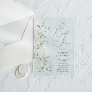 Gorgeous Green Leaves Elegant Bridal Shower Acrylic Invitations