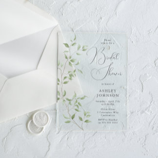 Gorgeous Green Leaves Elegant Bridal Shower Acrylic Invitations