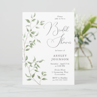 Gorgeous Green Leaves Elegant Bridal Shower Invitation