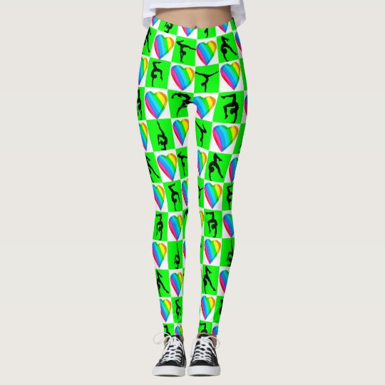 GORGEOUS GREEN LOVE HEART GYMNASTICS LEGGINGS