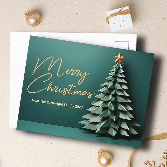 Gorgeous Green Merry Christmas Tree Custom Holiday Postcard (Creator Uploaded)
