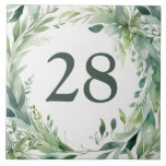 Gorgeous Greens Custom House Number Plate Sign Tile<br><div class="desc">custom house number plate, personalised house no plaque, personal customised text sign, dark green wreath ceramic tile, leafy watercolor leaves circle, plant leaf circular round nature, add your own text, botanical painted home signage, decorative simple rustic leaf villa, classic traditional green and white</div>