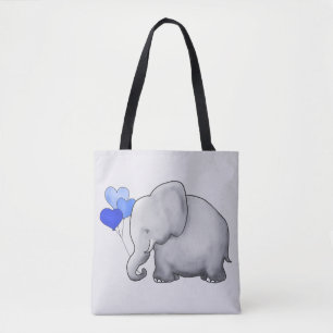 Gorgeous Grey Baby Elephant with Blue Balloons Tote Bag