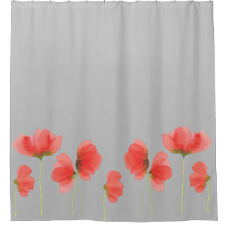 Gorgeous grey & red floral shower curtain
