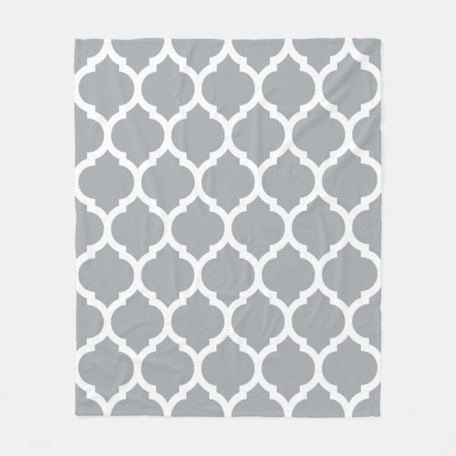 Gorgeous Grey White Moroccan Quatrefoil Pattern Fleece Blanket (Front)