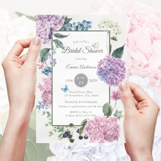 Gorgeous Hand-painted Hydrangea Bridal Shower Invitation