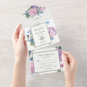 Gorgeous Hand-painted Hydrangea Floral Wedding All In One Invitation