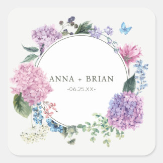 Gorgeous Hand-painted Hydrangea Floral Wedding Square Sticker