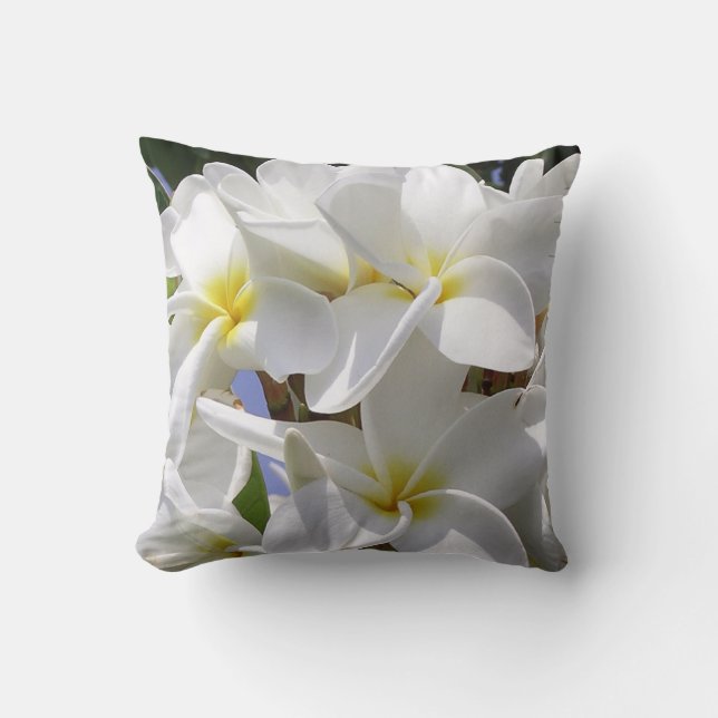 Gorgeous Hawaiian Plumeria Flowers Throw Pillow (Front)