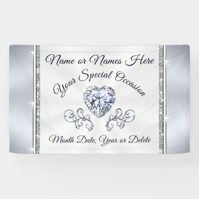 Gorgeous Heart Diamond Personalised Wedding Banner (Horizontal)