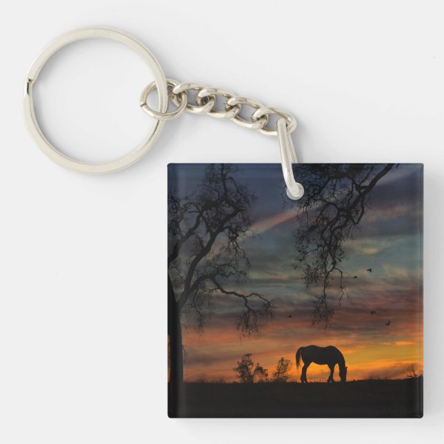 Gorgeous Horse in Southwestern Sunrise Keychain (Front)