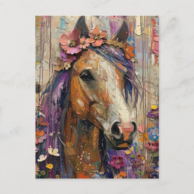 Gorgeous Horse With Flowers Postcard (Front)