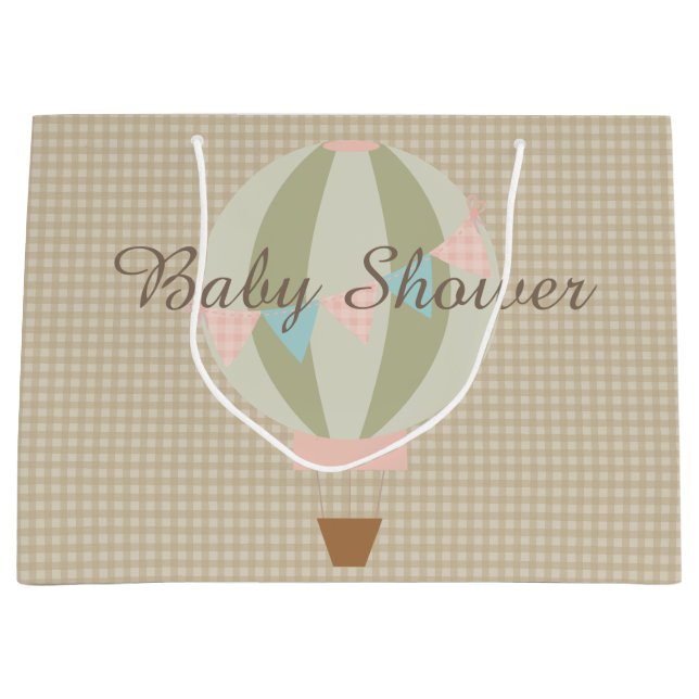 Gorgeous Hot Air Balloon Neutral Baby Shower Large Gift Bag (Front)