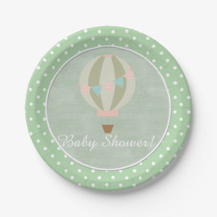 Gorgeous Hot Air Balloon Neutral Baby Shower Paper Paper Plate