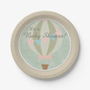 Gorgeous Hot Air Balloon Neutral Baby Shower Paper Plate
