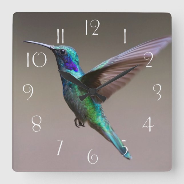 Gorgeous hummingbird in flight square wall clock (Front)