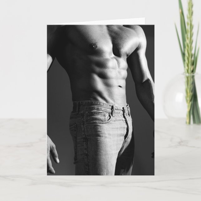 Gorgeous in Grey Hot Guy Greetings Card (Front)