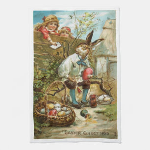 Gorgeous Kitchen Towel Easter Bunny Painting Eggs