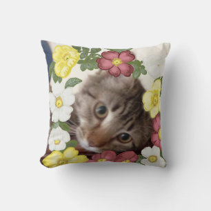 Gorgeous Kitten and Flower Garland Cushion