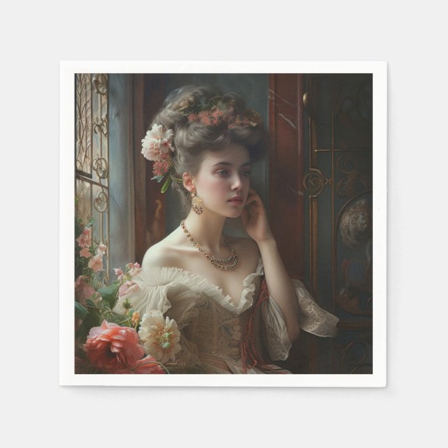 Gorgeous Lady In A Silk Flowers Dress.  Napkin (Front)