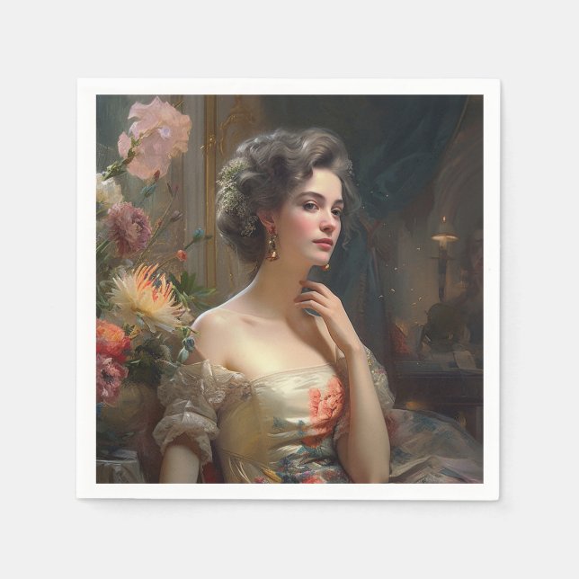 Gorgeous Lady In A Silk Flowers Dress.  Napkin (Front)