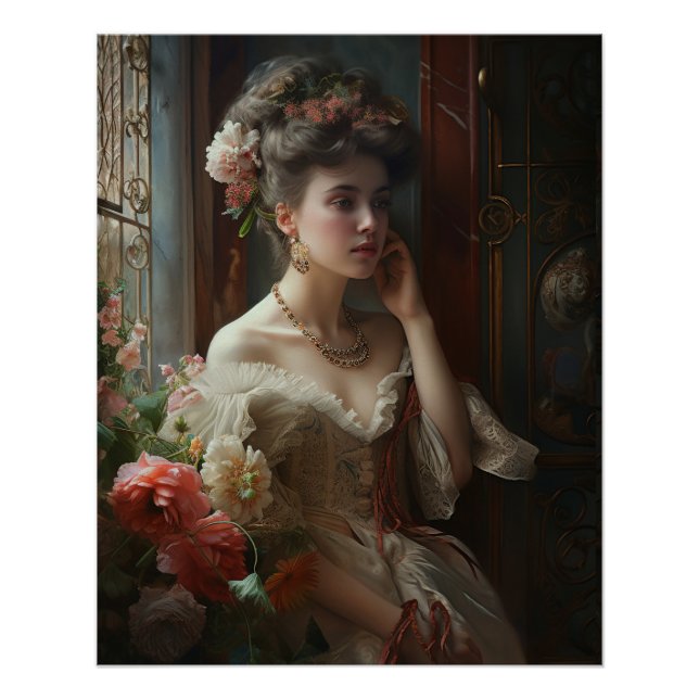 Gorgeous Lady In A Silk Flowers Dress.  Poster (Front)