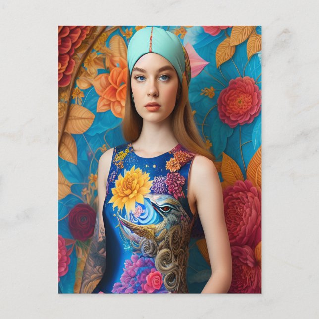 Gorgeous lady with tattoo postcard (Front)