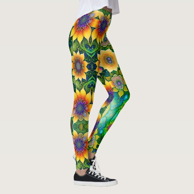 Gorgeous Large Print Bright Sunflower Leggings (Right)