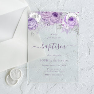 Gorgeous Lavender Purple Flowers Girls Baptism Acrylic Invitations