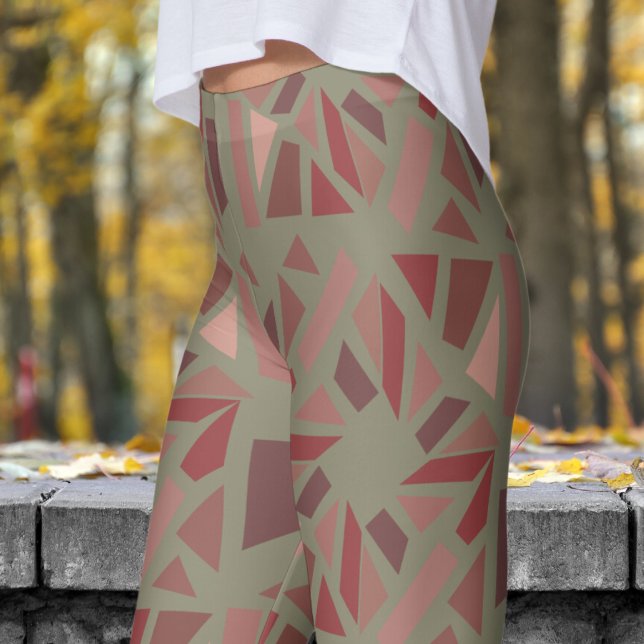 Gorgeous Lemon Chiffon Green Mosiac Pattern Leggings (Blocks Mosiac on Lemon Chiffon Leggings)