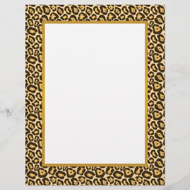 Gorgeous Leopard Print Border Stationery - Gold (Front)