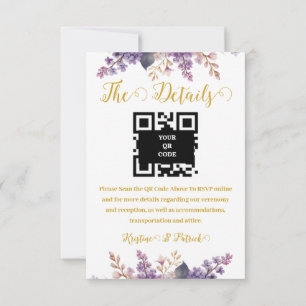 Gorgeous Lilac Vineyard Wedding Details QR Code RSVP Card