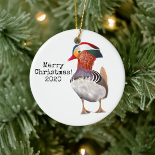 Gorgeous Mandarin Duck Merry Christmas Ceramic Tree Decoration