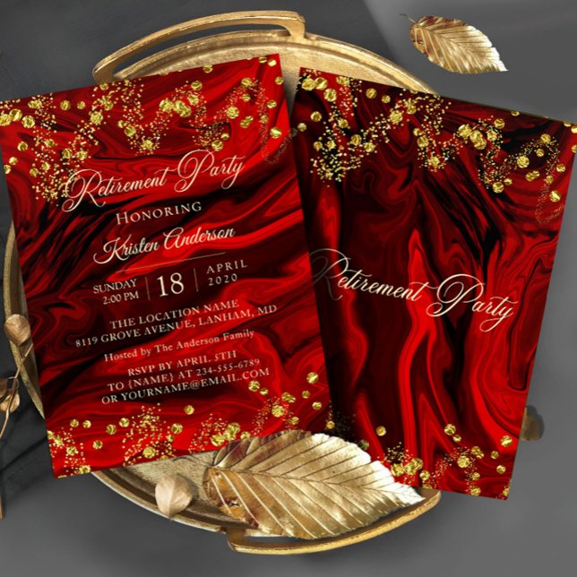 Gorgeous Marble Red Retirement Party Invitation (Creator Uploaded)