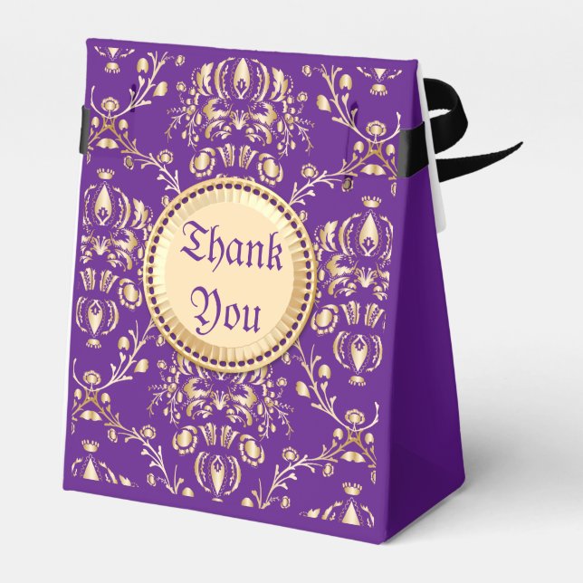 Gorgeous Mediaeval Damask Monogrammed Gold Purple Favour Box (Back Side)
