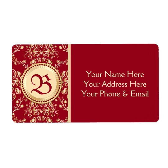 Gorgeous Mediaeval Gold Damask Carmine Red Shipping Label