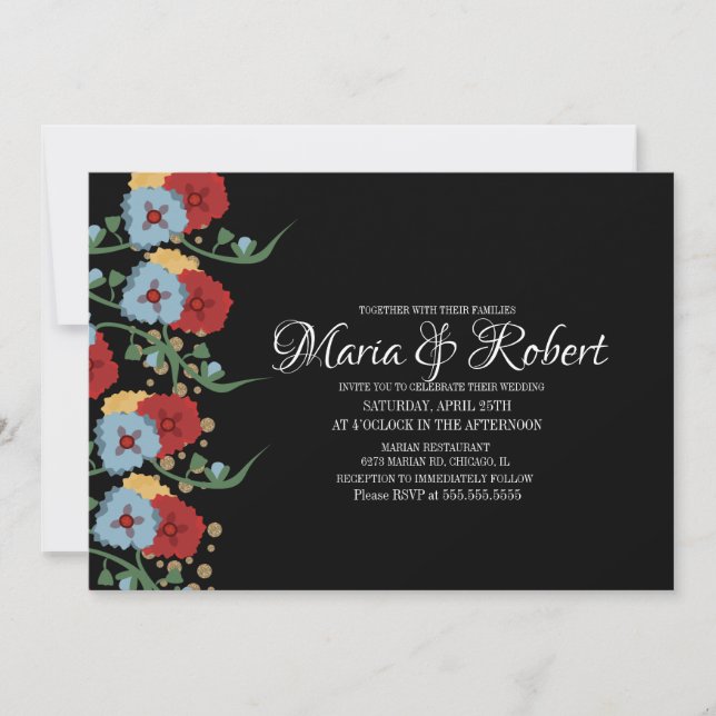 Gorgeous Mexican Greenery Vine Faux Glitter Invitation (Front)