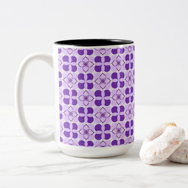 Gorgeous Modern Floral Two-Tone Coffee Mug (With Donut)