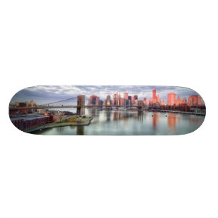Gorgeous morning view and city reflections skateboard