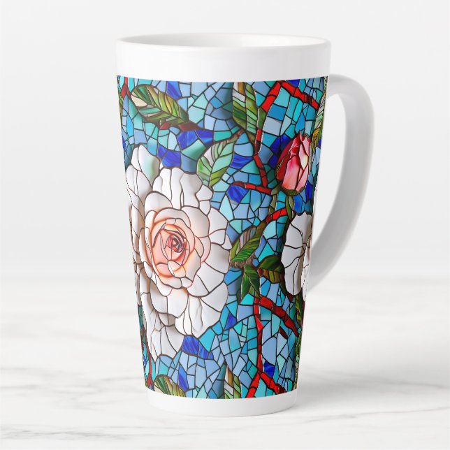 Gorgeous Mosaic Flowers Pattern   Latte Mug (Right Angle)